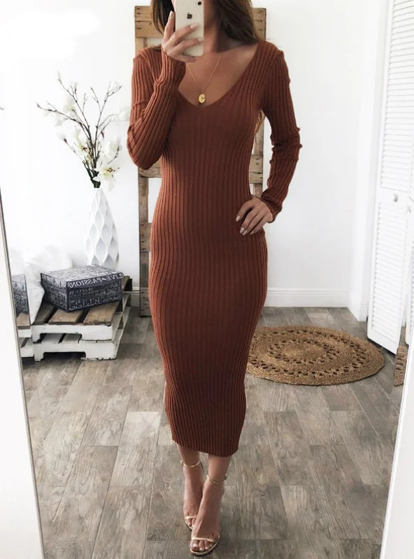 Long Sleeve Sexy Midi Dresses Elastic Slim Party Dress Tunics Sophisticated sleek