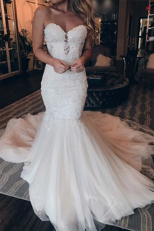Mermaid Ivory Lace Tulle Sweetheart Neck Wedding Party Dress Tunics Recommended stylist Mermaid Ivory Lace Tulle Sweetheart Neck Wedding Party Dress Tunics Recommended stylist