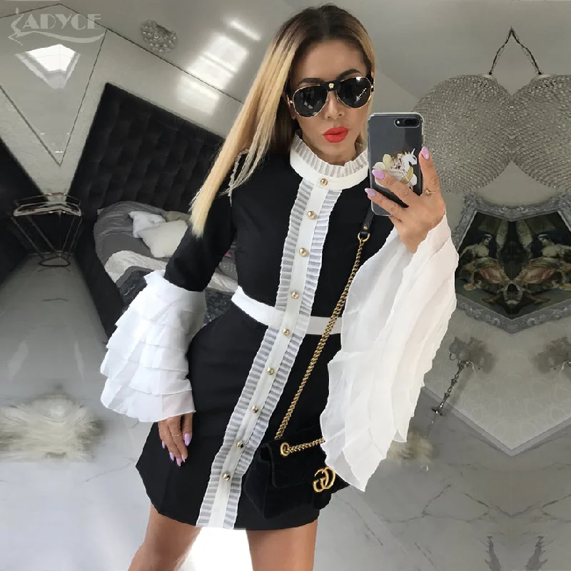 Mini Bodycon Gold Button, White&Black Night Out Party Dress empire Waist empire