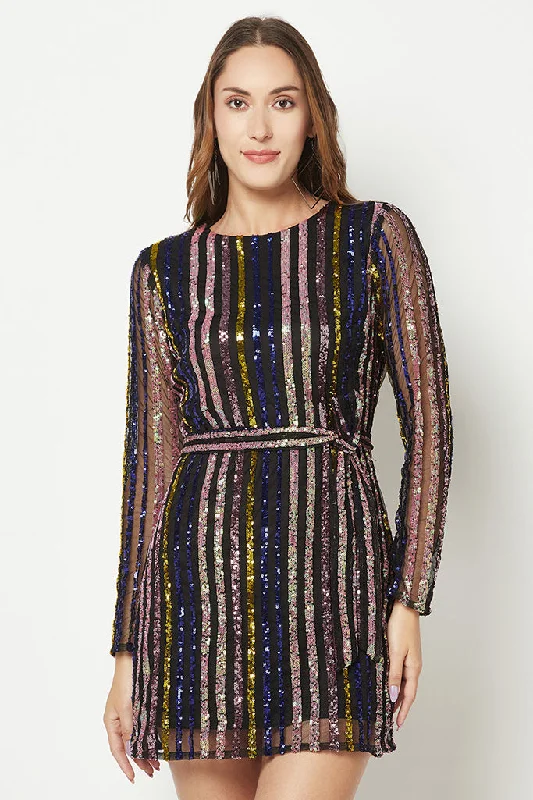 Multi Color Sequins Party Dress Tunics Party sparkling