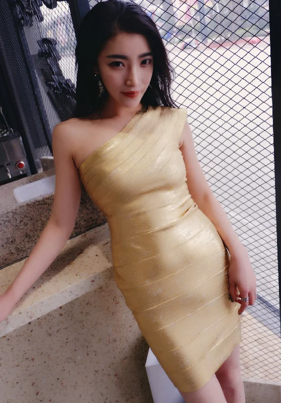 One shoulder diagonal bandage dress golden / blacl dinner party dress CODE: mon767 Tunics Wedding white One shoulder diagonal bandage dress golden / blacl dinner party dress CODE: mon767 Tunics Wedding white