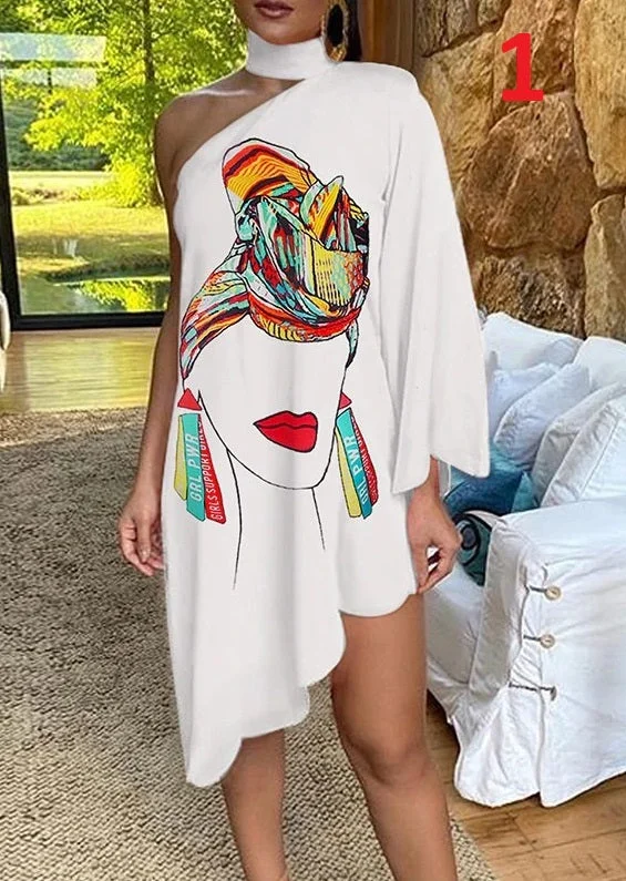 One-shoulder Long Sleeve Party Dress CODE: KAR746 Boatneck Modish Everyday