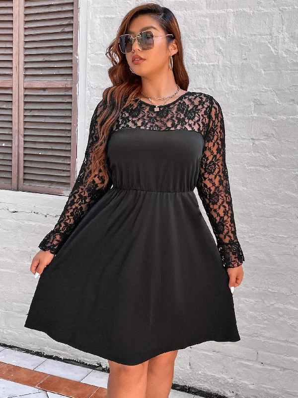 Plus Size Dress for Women 4XL Lace Long Sleeves Midi Evening Party Dresses Elegant Birthday Formal 2023 Autumn Clothing Tunics Essential wardrobe