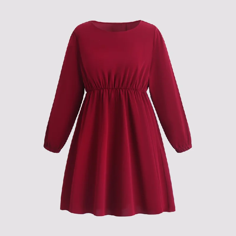 Plus Size Women Elegant Midi Dress Curvy Large Sizes Autumn 4XL 2023 Pink O Neck Long Sleeve A Line Casual Loose Party Dresses Tunics Solid Classic Plus Size Women Elegant Midi Dress Curvy Large Sizes Autumn 4XL 2023 Pink O Neck Long Sleeve A Line Casual Loose Party Dresses Tunics Solid Classic