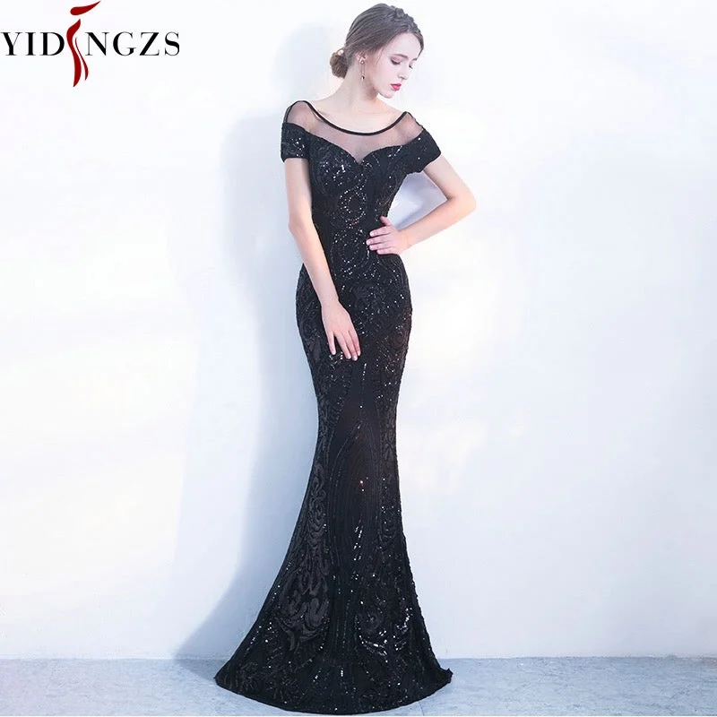 Robe De Soiree Elegant Backless Long Evening Dresses Simple Black Sequins Evening Party Dress Tunics Satin smooth Robe De Soiree Elegant Backless Long Evening Dresses Simple Black Sequins Evening Party Dress Tunics Satin smooth