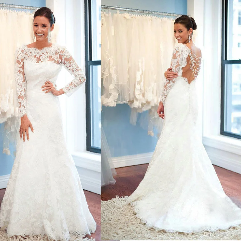 Round Neck Backless White Lace Sexy Mermaid Wedding Party Dresses, Long Sleeve Wedding Gown ,WD0023 Tunics Top rated Round Neck Backless White Lace Sexy Mermaid Wedding Party Dresses, Long Sleeve Wedding Gown ,WD0023 Tunics Top rated