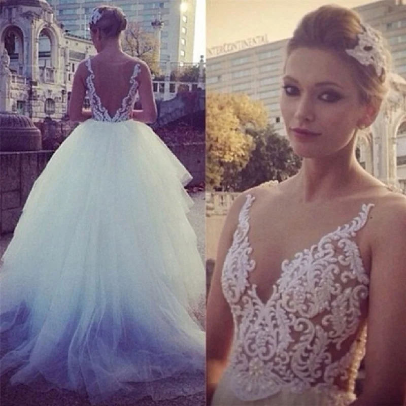Sexy V-Back Lace Top White Tulle Wedding Party Dresses, Popular Cheap Bridal Gown, WD0020 Tunics Sophisticated sleek Sexy V-Back Lace Top White Tulle Wedding Party Dresses, Popular Cheap Bridal Gown, WD0020 Tunics Sophisticated sleek