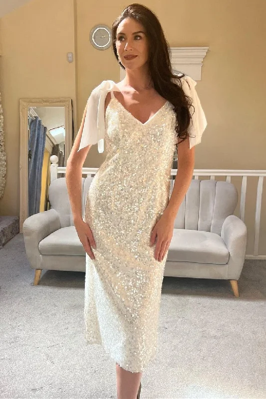Silver Sequin Bow Strap Hen Party Dress Tunics Office stylish
