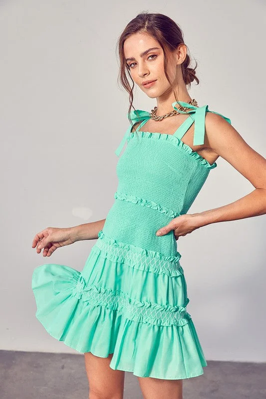 Smocked Ruffle Party Dress Tunics Gym athletic