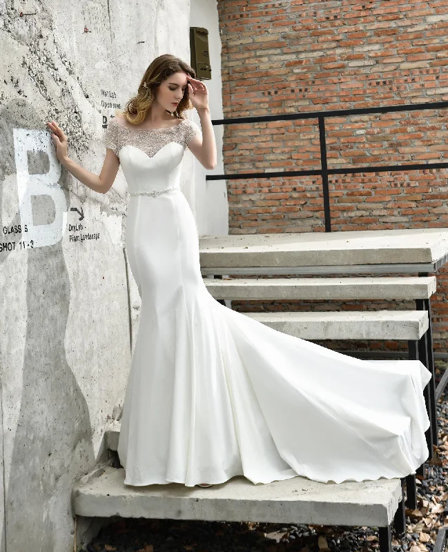 Cap Sleeve Bateau Mermaid Stain Evening Gowns Shift Classic Vintage