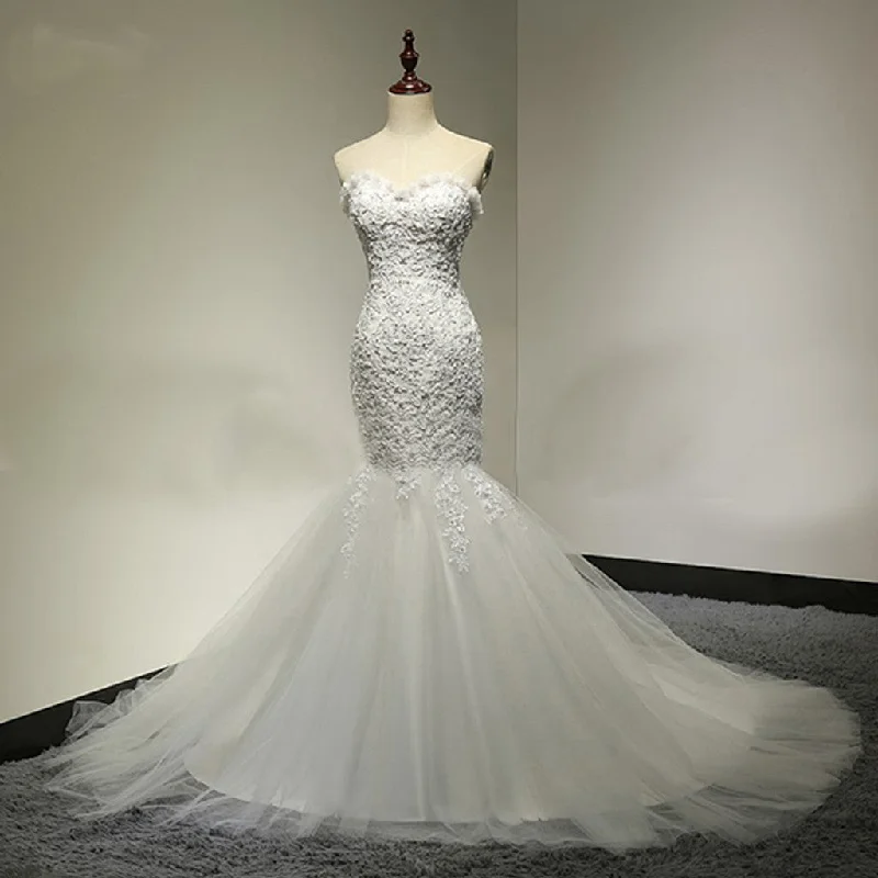 Sweetheart Lace Sexy Mermaid Lace Up Tulle Wedding Party Dresses, WD0028 Tunics Designer luxury Sweetheart Lace Sexy Mermaid Lace Up Tulle Wedding Party Dresses, WD0028 Tunics Designer luxury