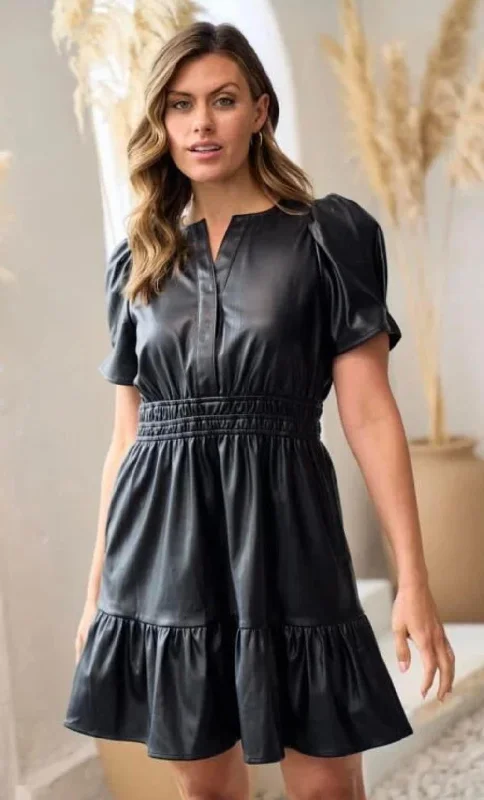 Black Leather Party Dress Tunics Yoga stretchy