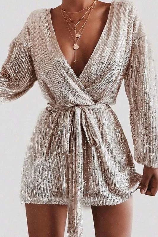 V NECK SEQUIN MINI PARTY DRESS Tunics Timeless classic