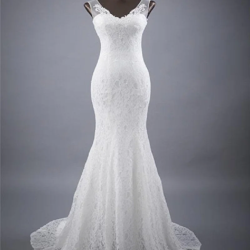 Elegant V-neck Lace Mermaid Wedding Party Dresses, Vantage Bridal Gown, WD0030 Tunics Leisure comfortable Elegant V-neck Lace Mermaid Wedding Party Dresses, Vantage Bridal Gown, WD0030 Tunics Leisure comfortable