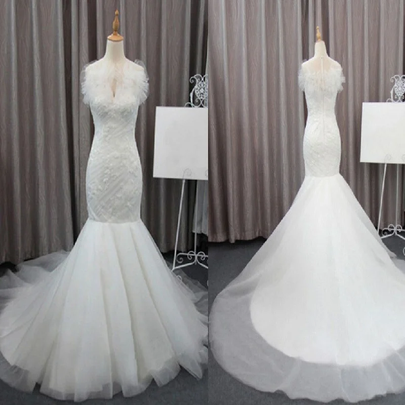 Gorgeous Elegant White Lace Mermaid Tulle Wedding Party Dresses, Bridal Gown, WD0072 Tunics Formal black Gorgeous Elegant White Lace Mermaid Tulle Wedding Party Dresses, Bridal Gown, WD0072 Tunics Formal black