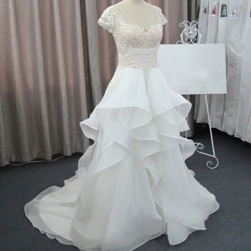 Cap Sleeve Beautiful Lace Cheap Chiffon Bridal Gown Wedding Party Dresses, WD0076 Tunics Top Casual Cap Sleeve Beautiful Lace Cheap Chiffon Bridal Gown Wedding Party Dresses, WD0076 Tunics Top Casual