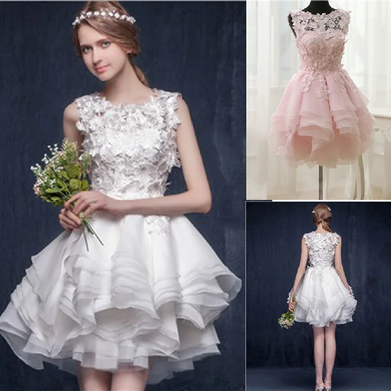 Scoop Neck Appliques Sleeveless Short Organza Custom Make Wedding Party Dresses, WD0169 Tunics Modern contemporary Scoop Neck Appliques Sleeveless Short Organza Custom Make Wedding Party Dresses, WD0169 Tunics Modern contemporary