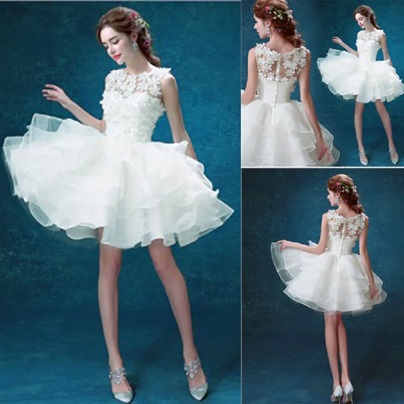 Scoop Neck Sleeveless Cute Appliques Custom Make Organza Wedding Party Dresses, WD0170 Tunics Vintage classic Scoop Neck Sleeveless Cute Appliques Custom Make Organza Wedding Party Dresses, WD0170 Tunics Vintage classic