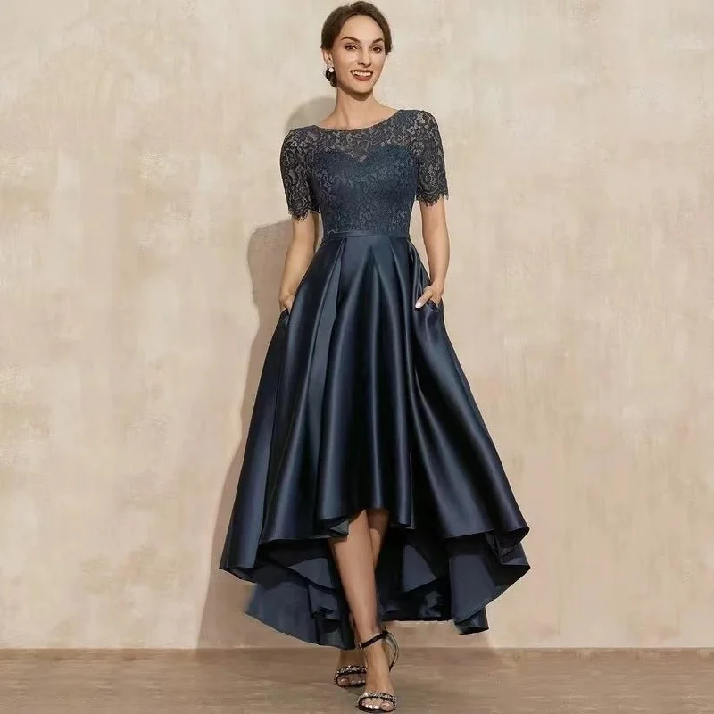 Elegant Lace Party Dress With Short Front And Long Back Design In Navy Blue - Sizes US2-26W Tunics Trousers formal Elegant Lace Party Dress With Short Front And Long Back Design In Navy Blue - Sizes US2-26W Tunics Trousers formal