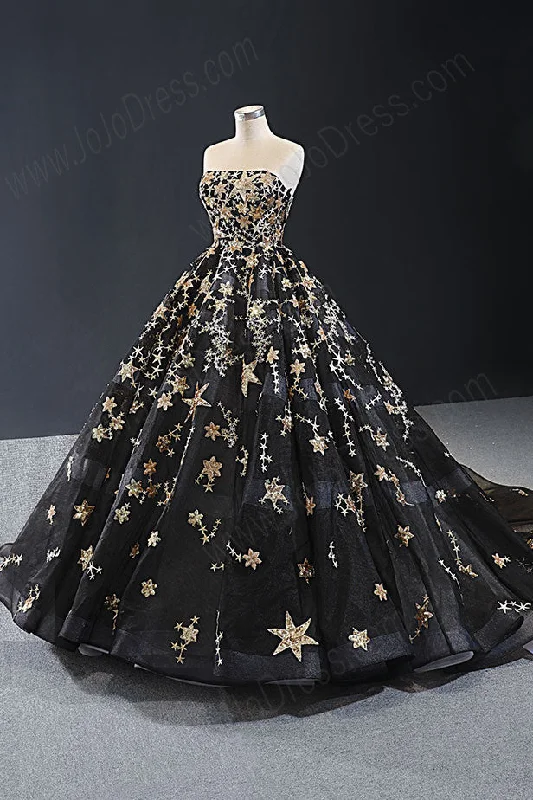 Black Gold Galaxy Ball Gown Formal Evening Gown RS2009 Tunics Ceremony elegant