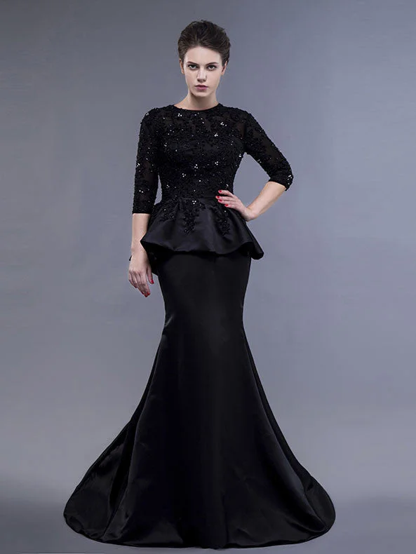Black Long Sleeves Formal Evening Gown with Sequins Tunics Spring floral