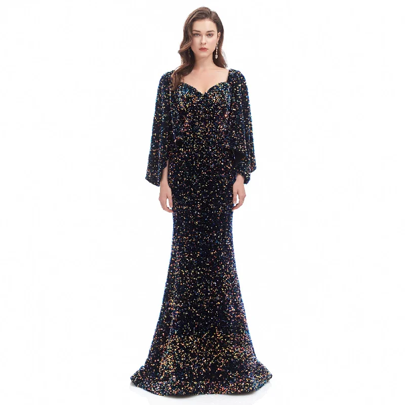Black Sparkly Maxi Formal Evening Gown EN4608 Tunics Winter warm