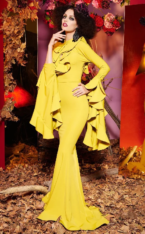 MNM Couture - Ruffled Accent Long Sleeve Evening Gown 2434 Tunics Top rated