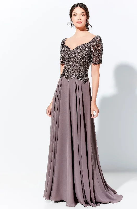 Mon Cheri - 120D04SC V-Neck Beaded Long A-Line Evening Gown Tunics Favorite customer Mon Cheri - 120D04SC V-Neck Beaded Long A-Line Evening Gown Tunics Favorite customer